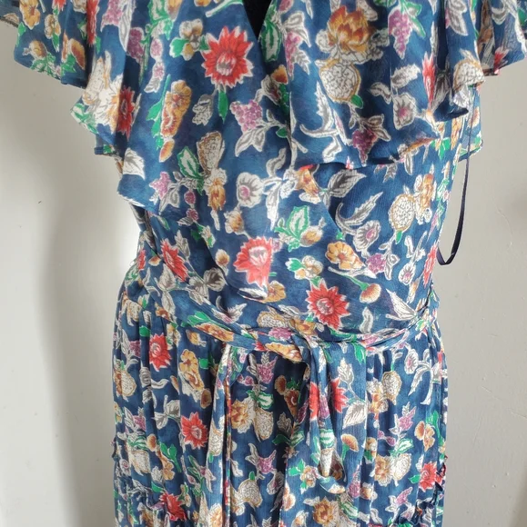 Lauren Ralph Lauren Floral Crinkle Georgette Gown - Blue Multi - Picture 2 of 5